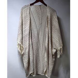 Free People Metallic Fringe Kimono Cardigan Cream Open Front Boho